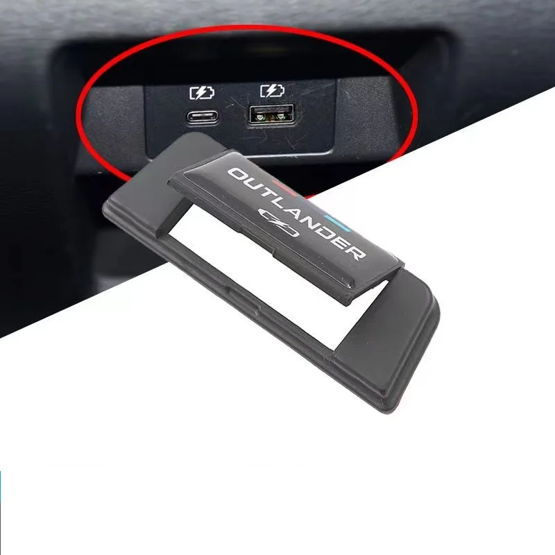 For Mitsubishi Outlander 2022 PHEV 2023 Rear Charger Protection Cover USB Socket Trim Frame Car Interior Styling Accessories