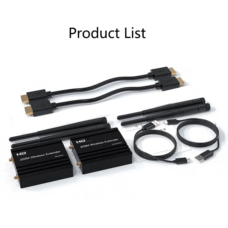 Extensor de vídeo sem fio para compatível com HDMI, transmissor, suporte 1 TX a 2, 3, 4 RX Display, NVR, laptop, PC, 200m, 1080p