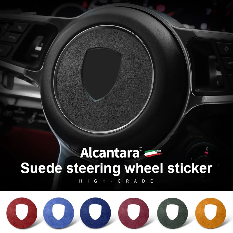 For Porsche Panamera Macan Cayenne 718 911 Interior Accessories Top Suede Car Styling Steering Wheel Center Label Sticker Decals