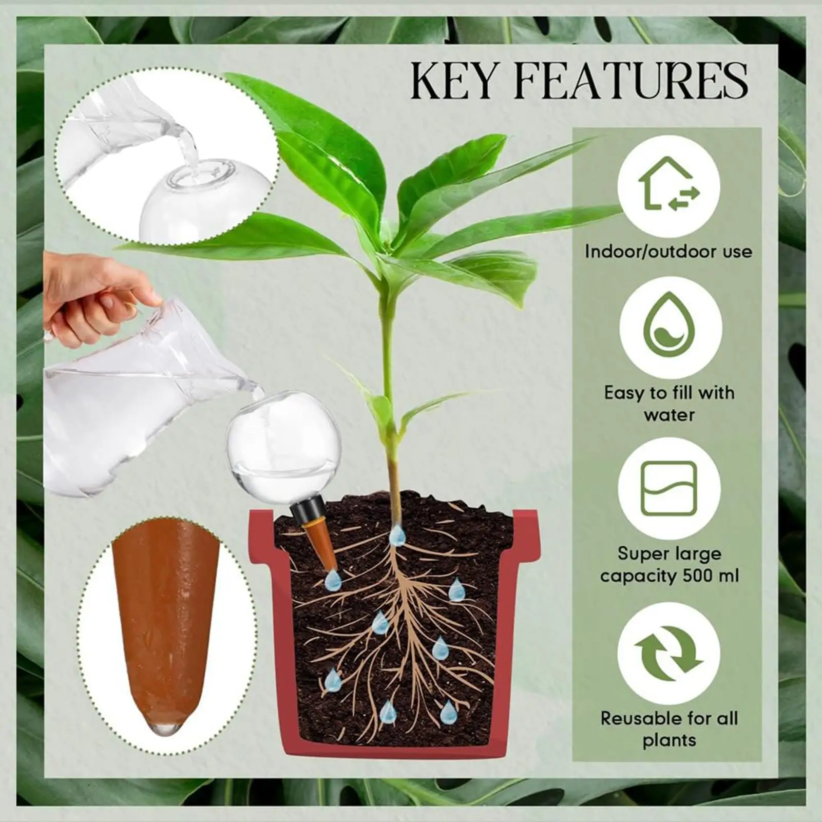 Water Globes for Indoor Plants 500ml Irrigation Device Watering Planter Insert for Indoor Outdoor Home Workplace Balcony Garden