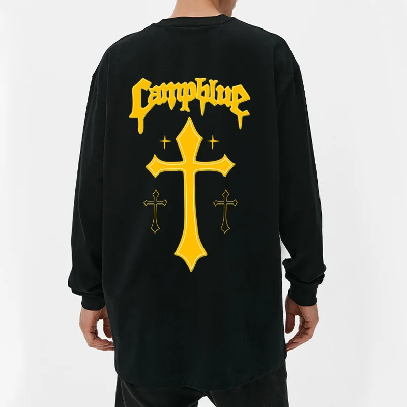 Graphic T Shirts Mens Casual Shirts Printed O Neck Tshirts Long Sleeves Pullovers Mans Tops Cross Pattern Sweatshirts Streetwear