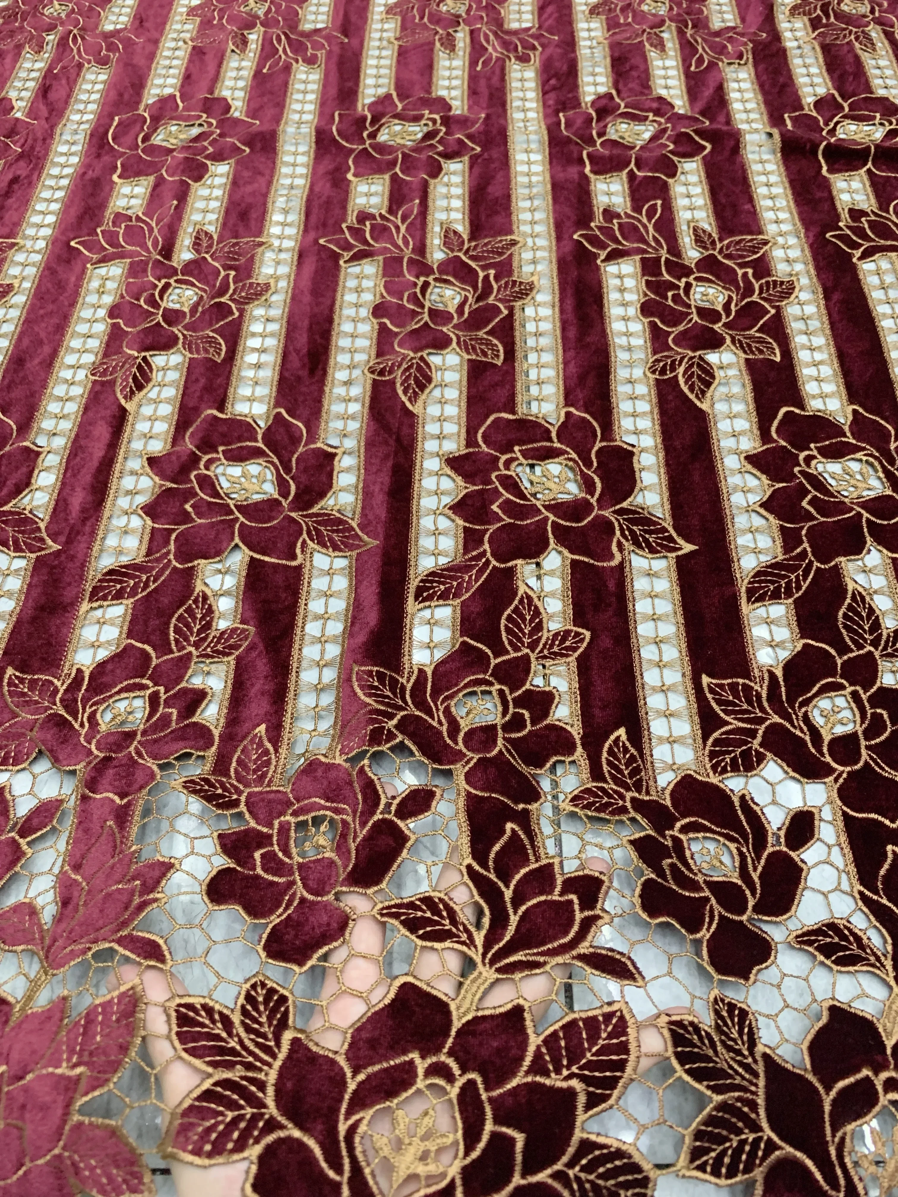 African Velvet Guipure Lace Fabric 2025 High Quality Embroidery Nigerian Wedding Laser Cut Lace Material