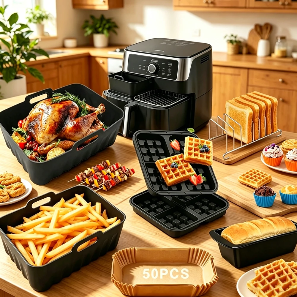 Reusable Dual Air Fryer Silicone Liners, For Ninja DZ201 DZ401 DZ550  COSORI Chefman Instant 8-10QT Double Basket Accessories