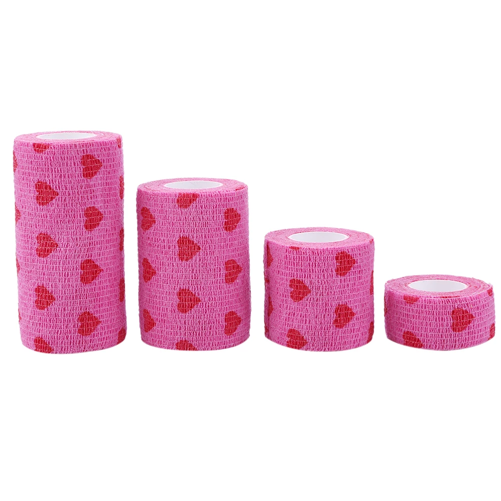 Rose Red Heart Rolls Bandages Elastic First Aid Bandage Non-woven Practical Beautiful Elastoplast for Pets Animal