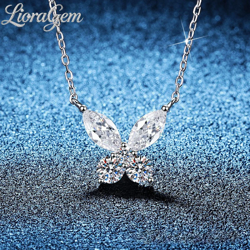 LioraGem Full Pave 1.7-carat Moissanite Pendant, Versatile Butterfly Moissanite Collarbone Necklace Platinum PT950 Stamp