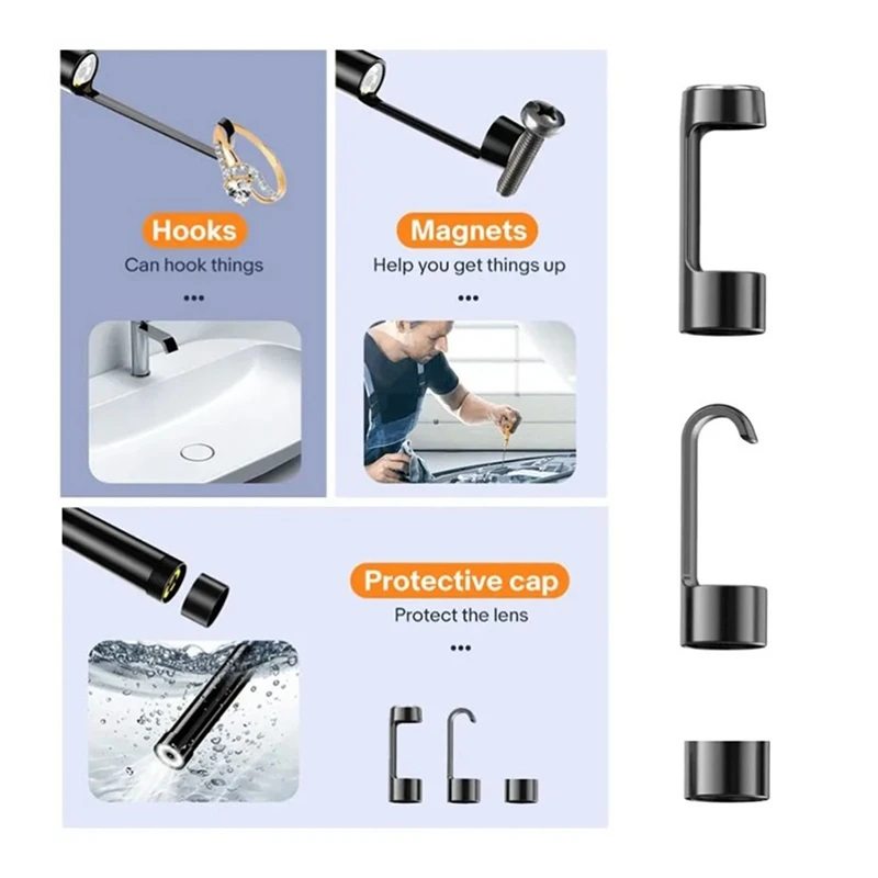 8Mm Dual Lens WIFI Endoscope 1080P Scope Snake Camera With 6 LED IP67 Waterproof Inspection Camera For Android/IOS Phone Durable