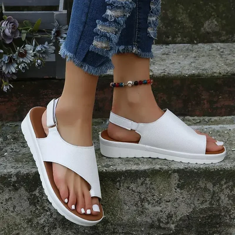 Female Sandal Large Size Black Shoes for Women Flip Flops Platform Girls Big Beige Comfort Corrective Fashion Flat 2024 Summer