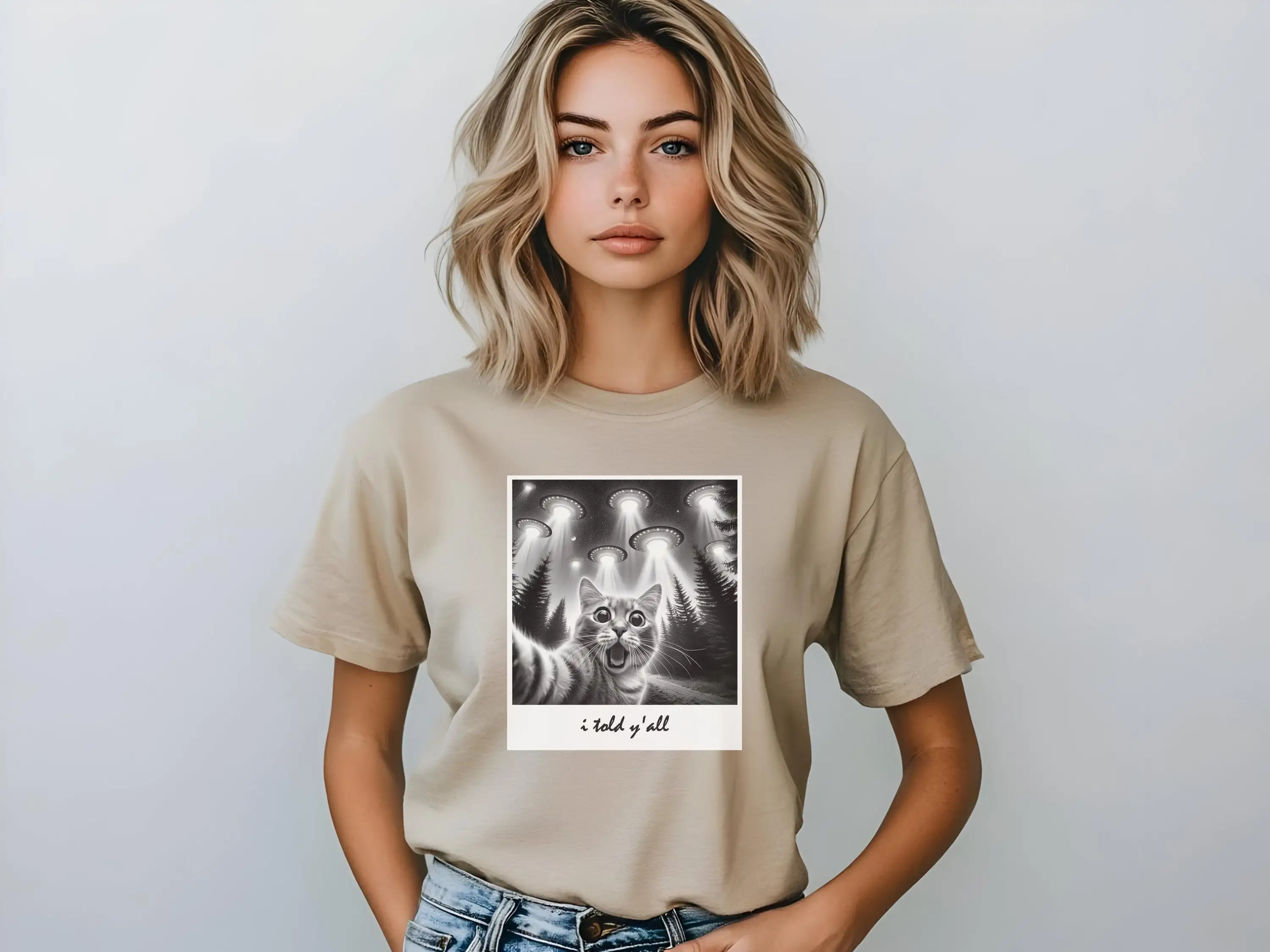

UFO Cat T Shirt Funny Alien I Believe in Cats Space Lover Quirky