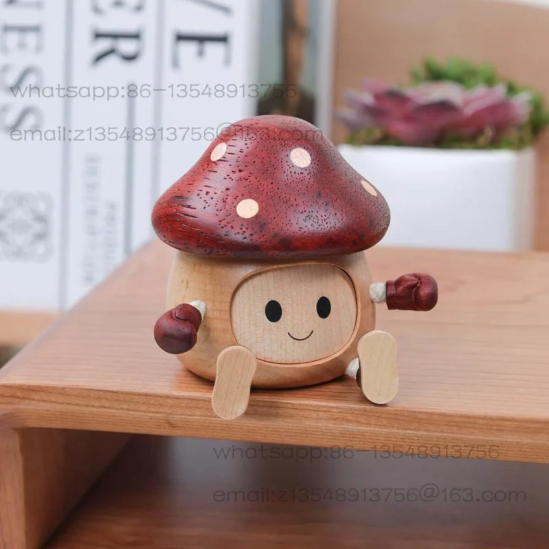 Solid wood mushroom puppet ornament creative and cute healing tabletop ornament ring box storage box for girlfriend