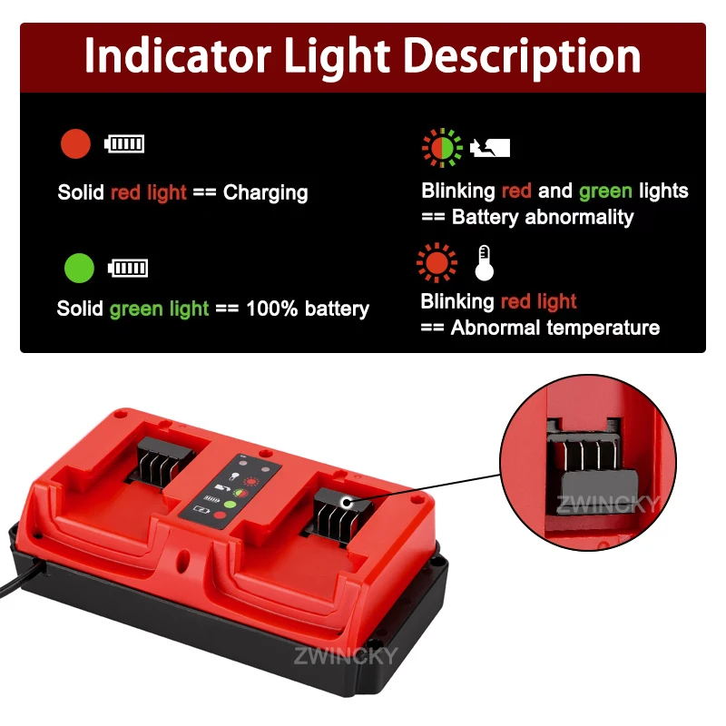 Dual Ports Charger For Milwaukee 18V Battery, Replacement 2 Ports Battery Charger With LED Indicator for 48-11-1815 48-11-1820