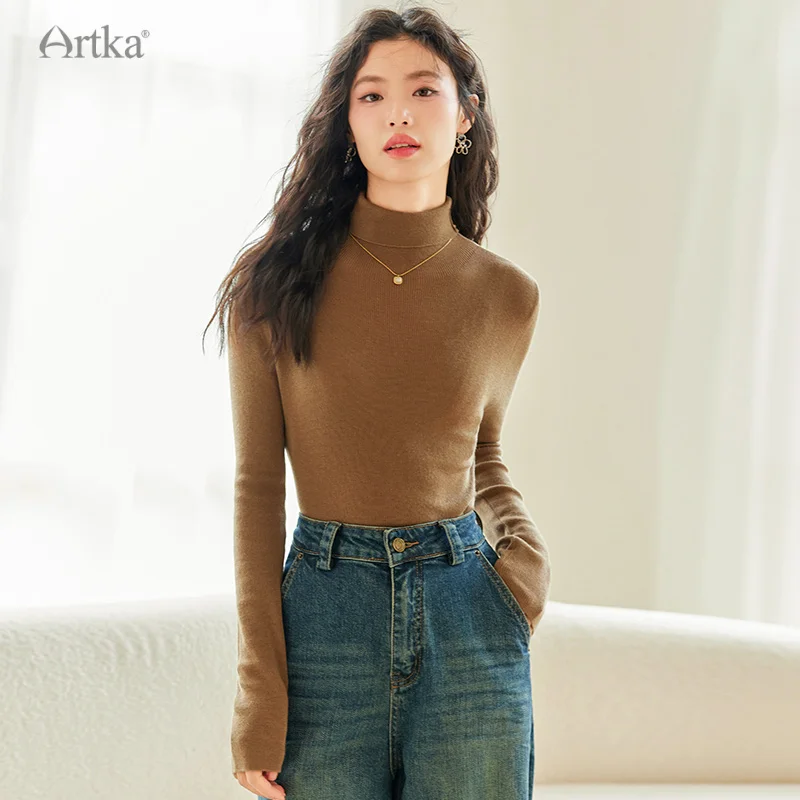 ARTKA 2023 Winter New Women Knitwear Multicolour Elegant Simple Slim Knitted Sweater Turtleneck Soft Wool Knitwear Top YB92335D