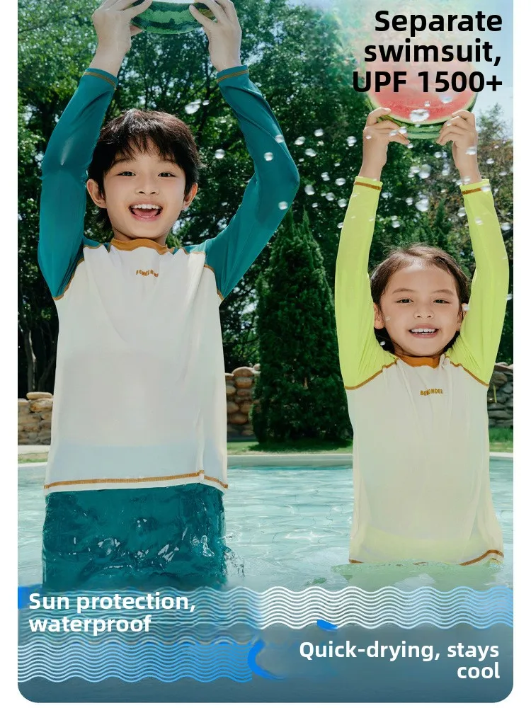 

Banana Le Children's Swimming Suit Long Sve Separate Beach Surfing Sport Profional Boys Girls Child Swimming Costume