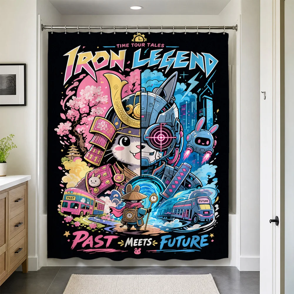High Quality Waterproof Shower Curtain Mural Pop Culture Iron Legend Time Travel Anime Sci Fi Comic Bathroom Decoration Liner