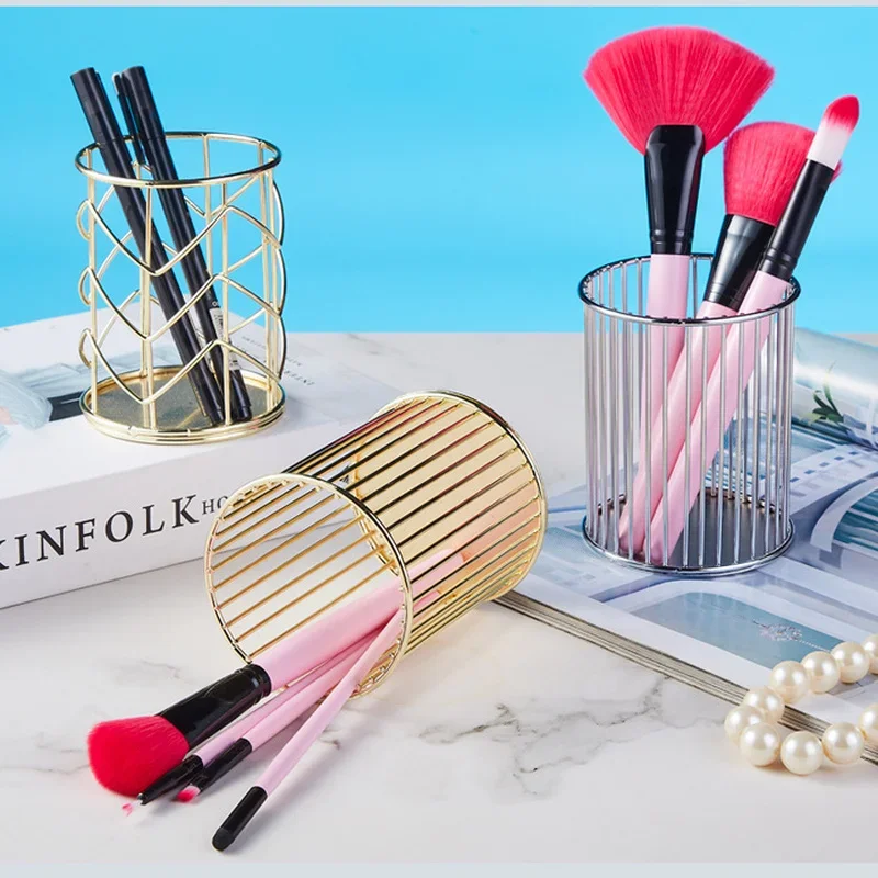 Cosmetics Makeup Brushes Storage Box Cylindrical Case Storage Lipstick Brush Pen Holder Organizer Wrought Iron Pen Storage