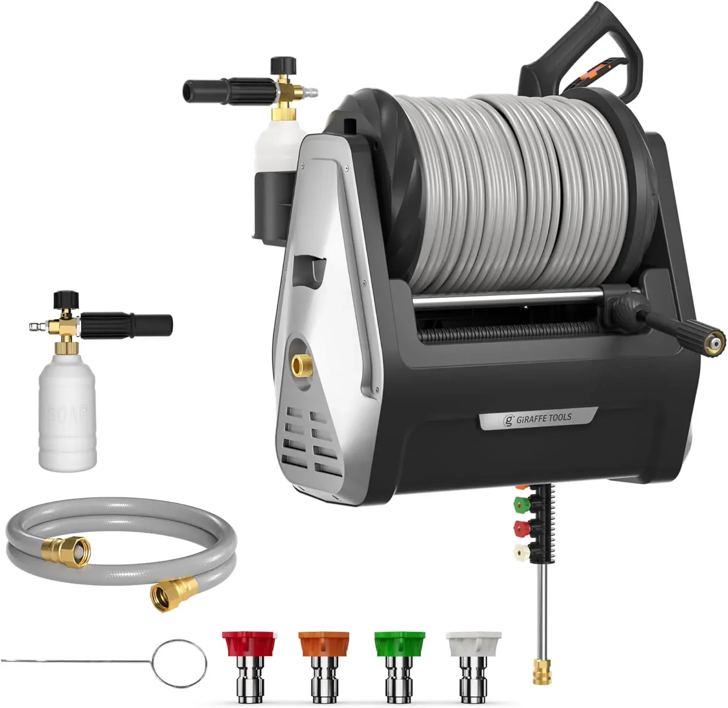 

Pressure Washer Max 2400 PSI 2.0 GPM Electric Wall Mounted Power Washer with 100ft Grey Retractable Pressure Hose