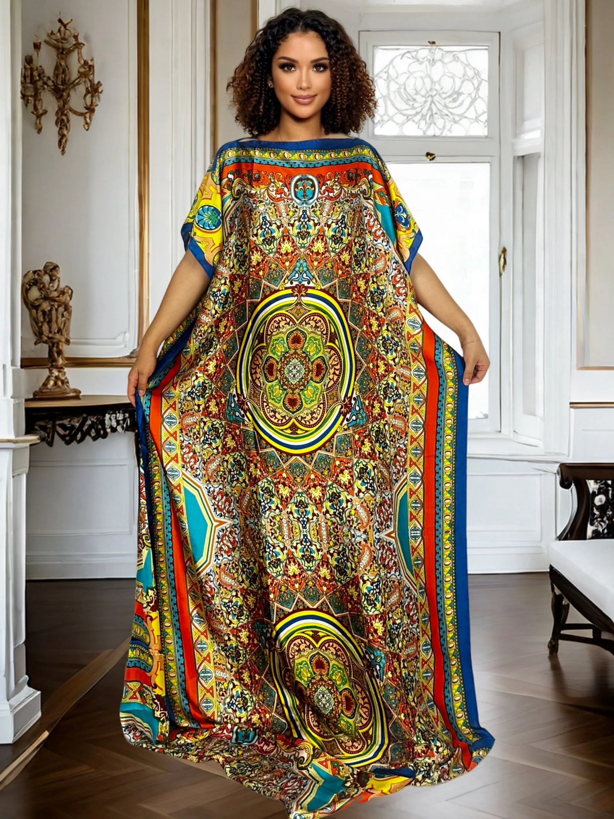 

Women's Elegant Kaftan Abaya Beach Attire Loose Split Beach Vacation Abaya with Headscarf