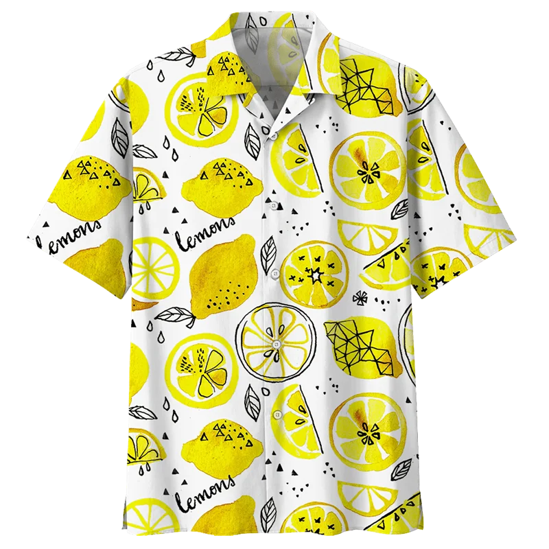 3D Print Tropical Fruits Graphic Men's Shirts Lemon Pattern Short Sleeve Lapel Button Shirt Loose Daily Casual Hawaii Style Tops