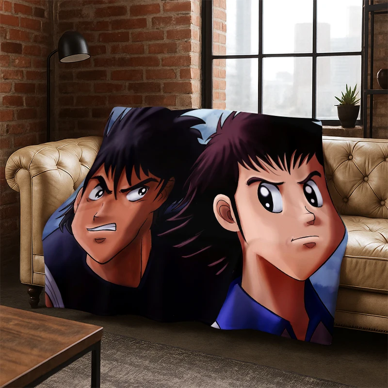 Anime Captain Tsubasa Soccer Cartoon Flannel Blanket Soft Warm Blanket Throw Blanket for Bedroom Living Room Bed Travel Kids