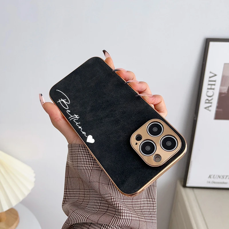 Personalisierte DIY-Hülle mit individuellem Namen für iPhone 18 16 15 14 13 12 Pro Max, luxuriöse Lederhülle mit Lammfell und Metall-Objektivabdeckung, 11 Pro – Detail 8