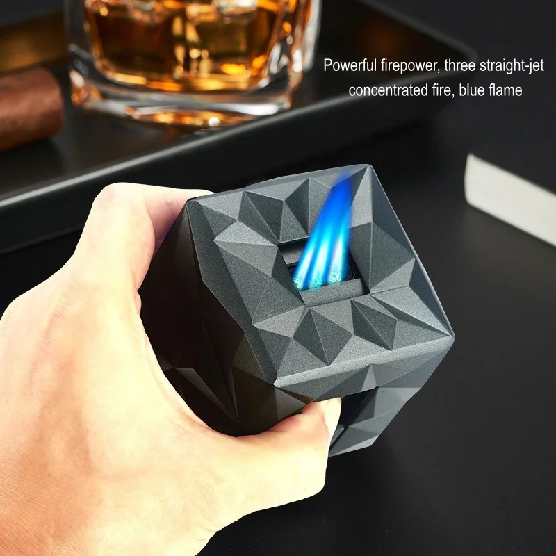 

Metal Lighter Desktop Cigar Lighter Windproof 3-Fire Includes Puncture Needle and Cigar Punch Table Lighters Smoking Accessories