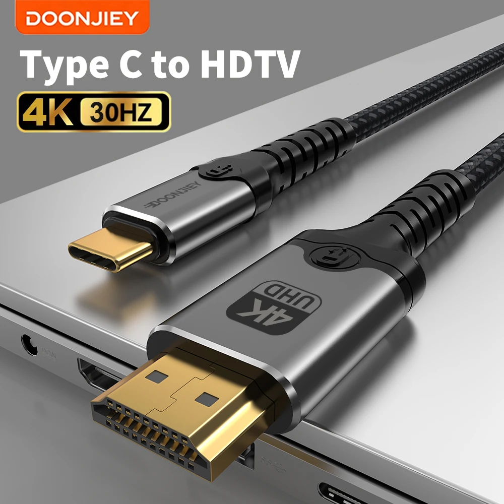 DOONJIEY 4K 30Hz USB C To HDTV-Compatible Cable Type C to HDMI-Compatible Adapter For iPhone MacBook Air Same Screen Projection