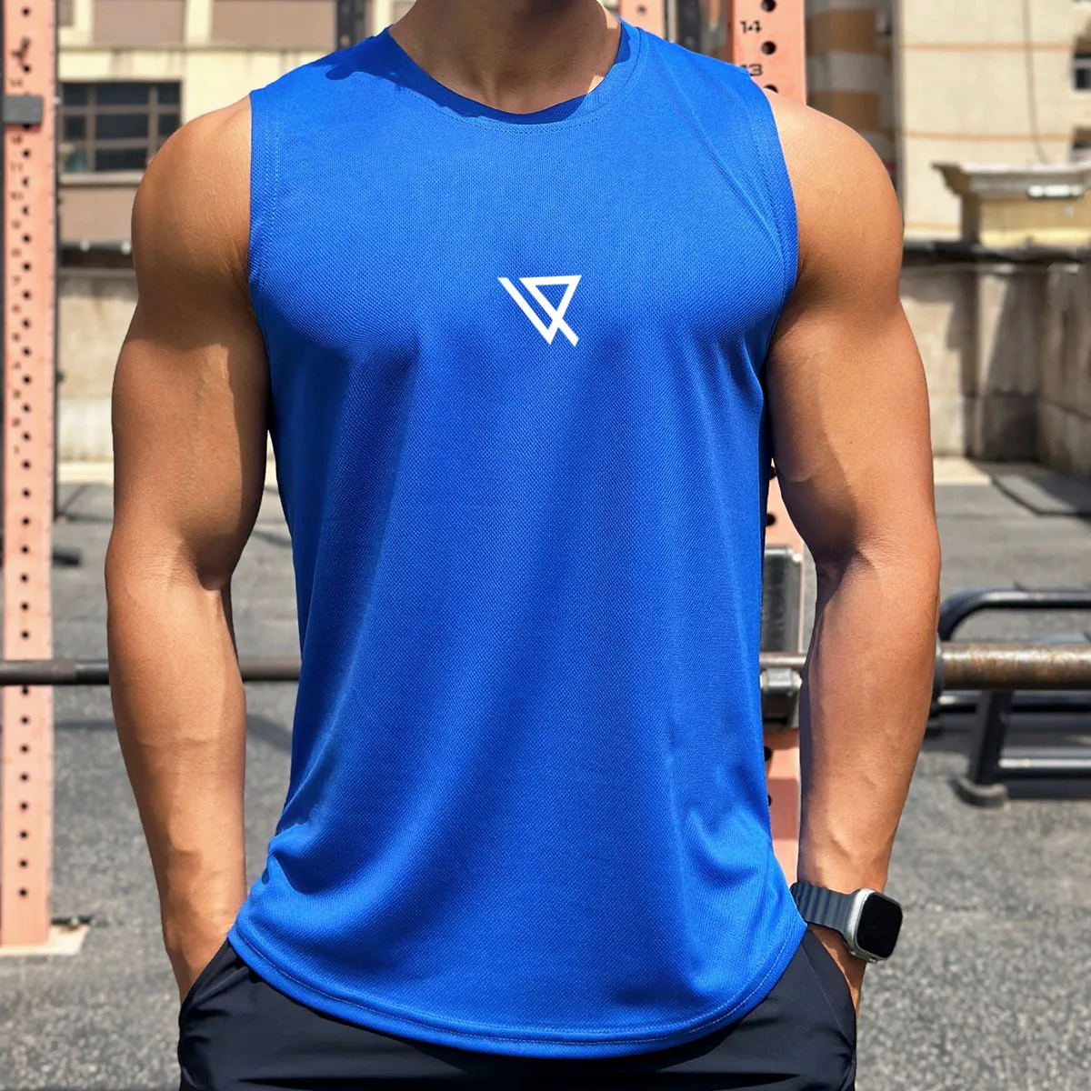 Herren-Sommerweste Neuer Trend Pullover Rundhals Netz-Unterhemd Sport Fitness Schwimm- und Laufshirt Ärmellos Schnelltrocknend