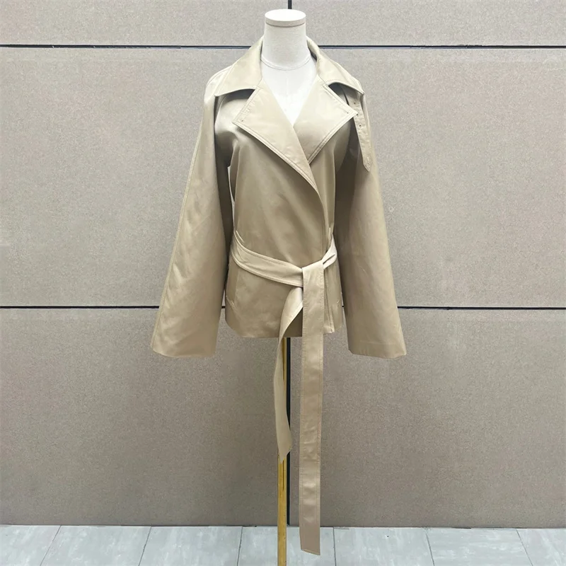 

Женский плащ, новый топ из смеси хлопка с лацканами и длинными рукавами на осень 2023. Женская ветровка с поясом, облегающая женская куртка y2k.