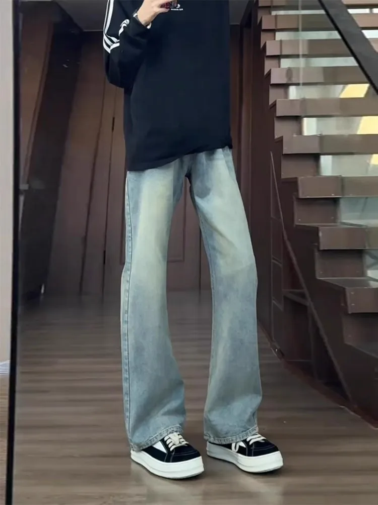 Light Blue Vintage Knife  Jeans Men's Extended Length Tall Size Slimming Flared Pants Straight Leg Casual High Street Style