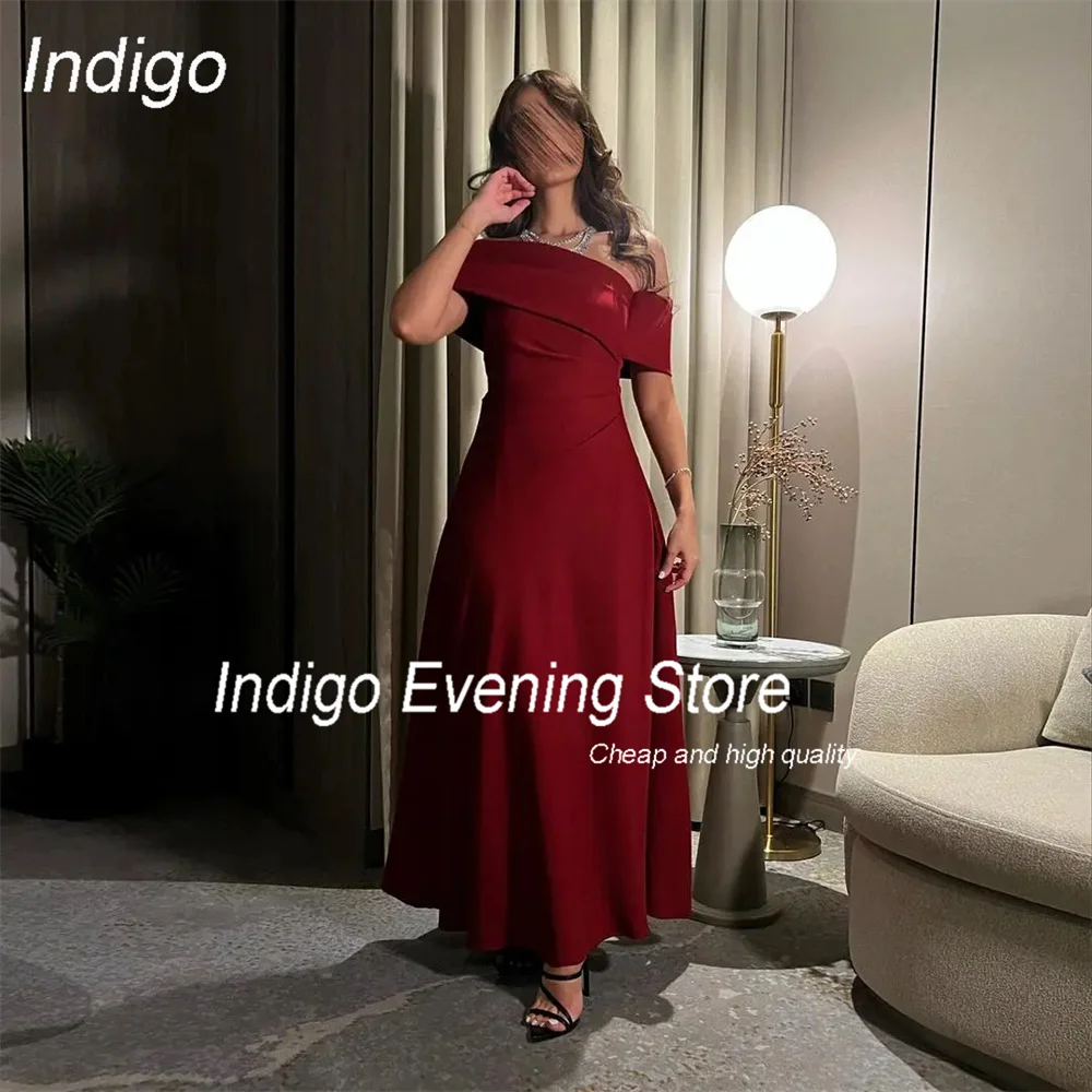 Indigo A-Line Evening Dress Off The Shoulder Pleat Ankle-Length Party Prom Gown Formal Occasion Dress  فساتين السهرة Customized