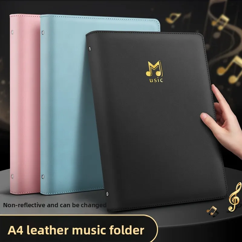 A4 PU Leather Sheet Music Binder Folder Non Reflective Loose Leaf Score Holder with Replaceable Inner Sleeves for Piano