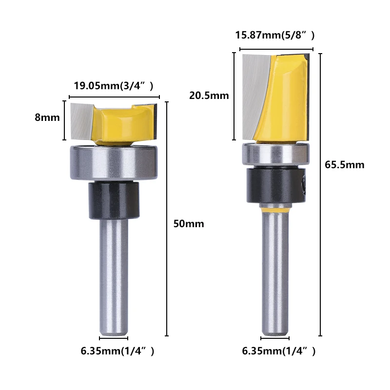 Flush Trim Router Bit 1/2 1/4 6 8mm Shank Straight End Mill Cleaning Tenon Cutter with Bottom Bearing for Woodwork Milling Tool