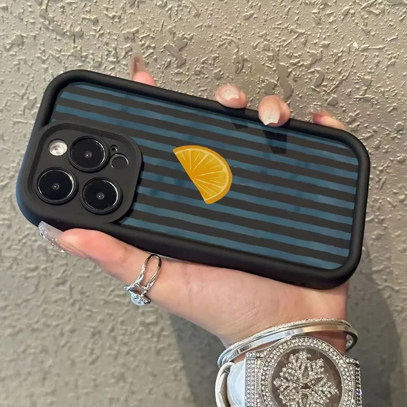 Gestreifte Zitronenscheiben-Muster-Handyhülle für iPhone 17 16 15 14 13 12 11 Pro Max XS X XR 7 8 Plus 16E 17 Air Silikon Bumper Cover
