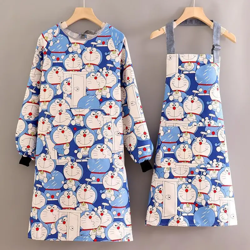 Delantal de Cocina con Dibujos Animados de Doraemon para Adultos, Impermeable, Resistente al Aceite, con Bolsillos, Delantal de Cocina para Chef en Casa
