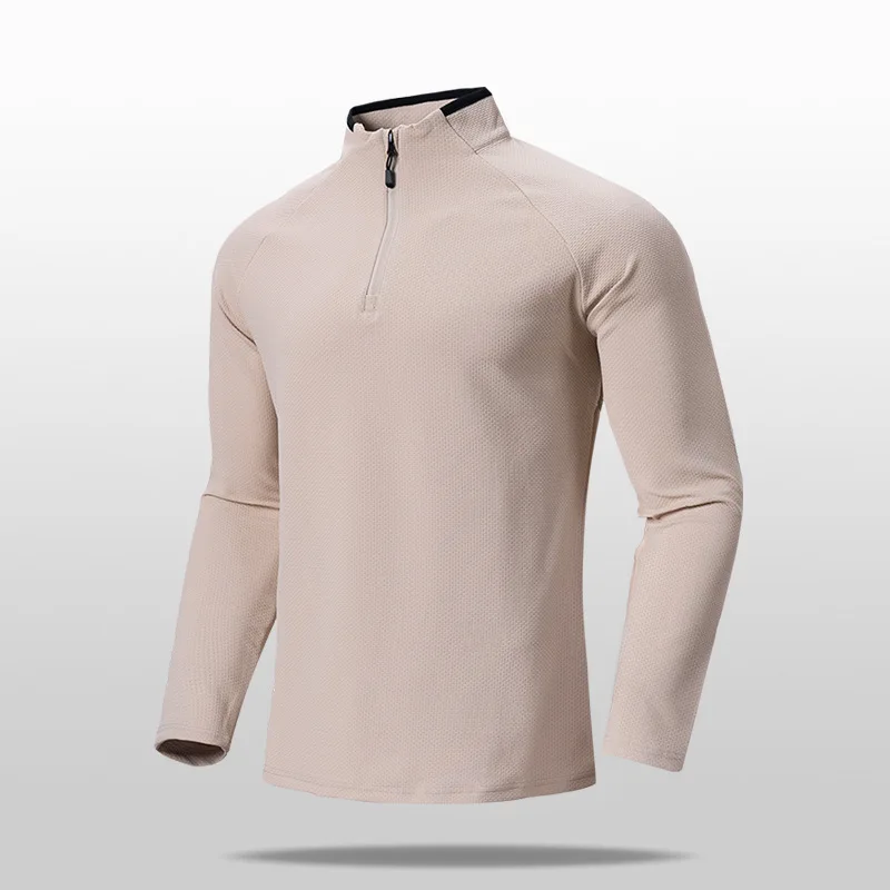 KIDWHXR Autumn Man T-shirt Stand Collar Half-zipper Men Top Outdoor Long Sleeve Comfortable Golf Sport Casual Male Pullover