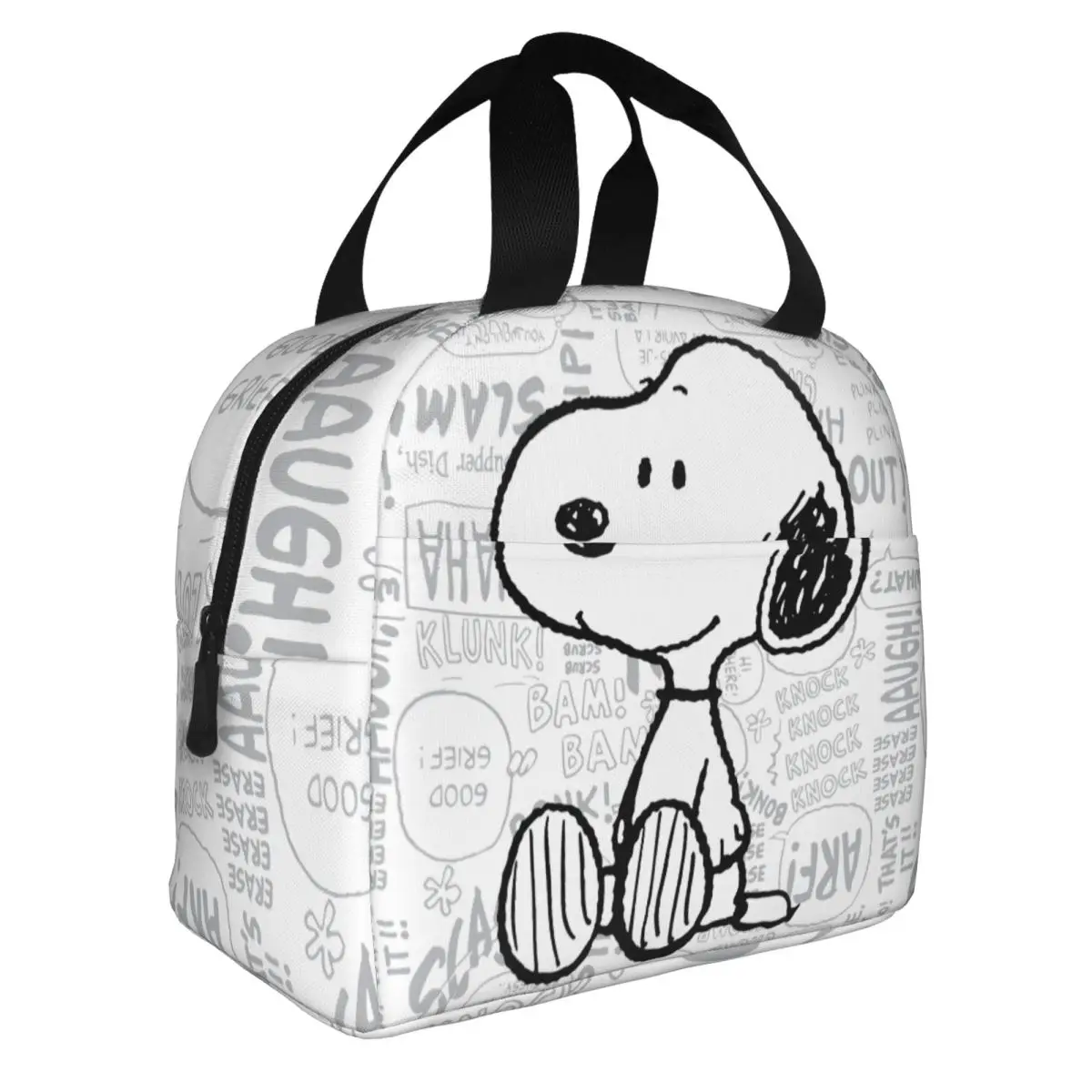 

Snoopys On Black White Comics Insulated Lunch Bags Cooler Bag Meal Container Cartoon Dog Large Tote Lunch Box Food Storage Bags