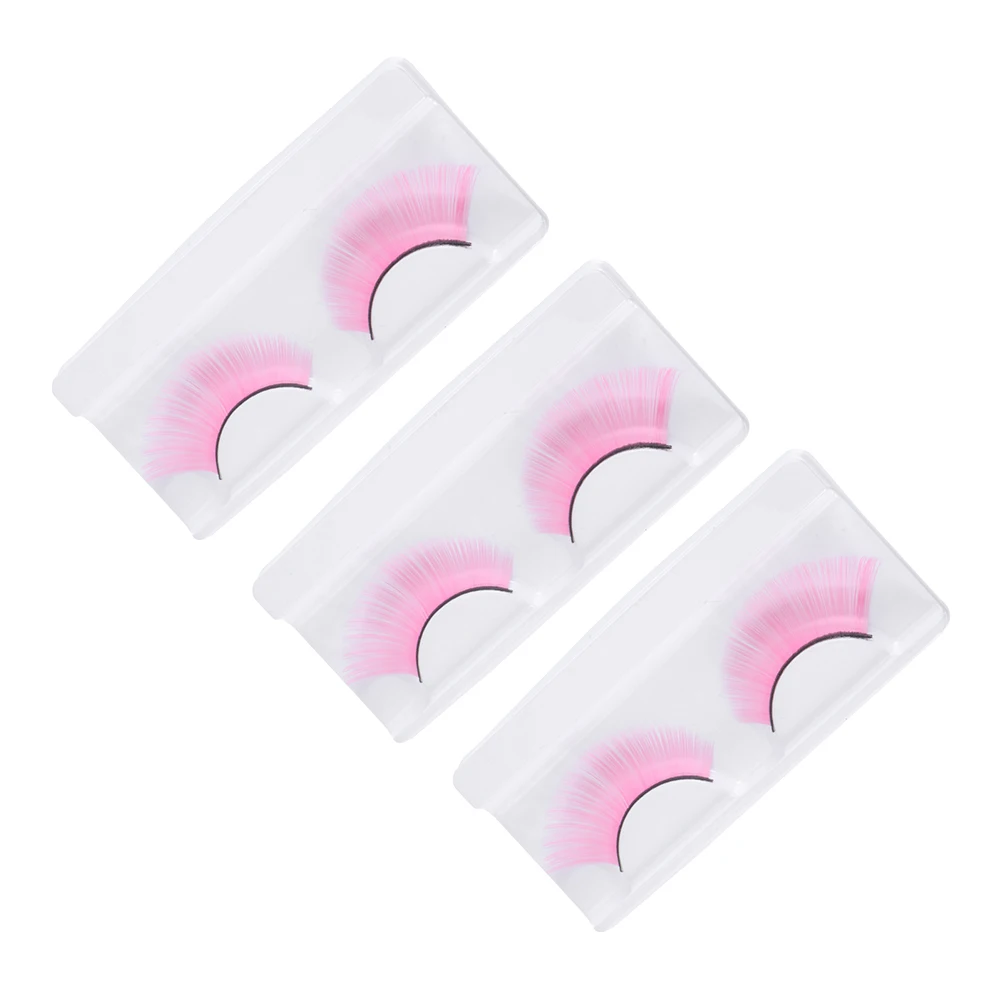 

3Pairs Pink Fake Eyelashes Beautiful Curly for Halloween Makeup Performance Attracts Attention Halloween Eyelashes