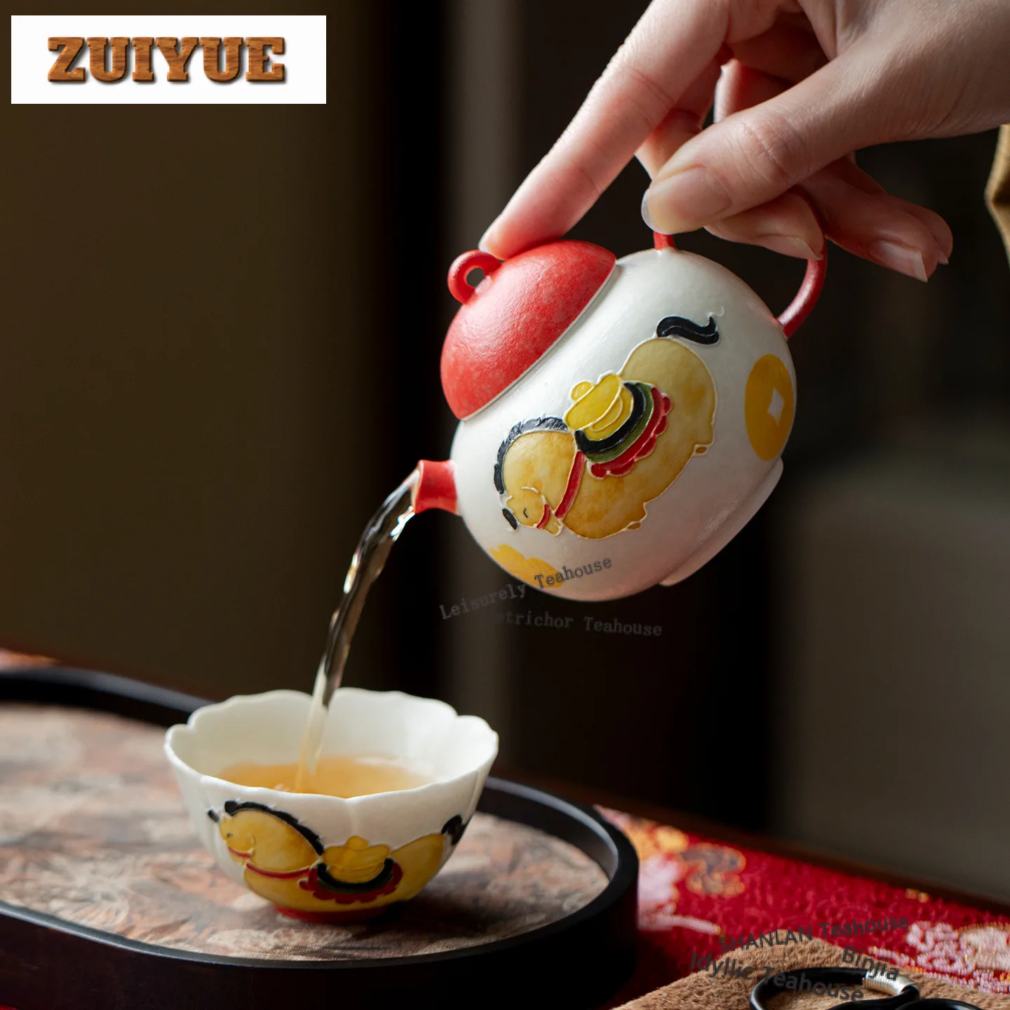 

160ml Hand Painted Horse Get Wealth Teapot Boutique Tea Infuser Pot Tea Maker Kettle With Strainer Cha Accessories Decoration