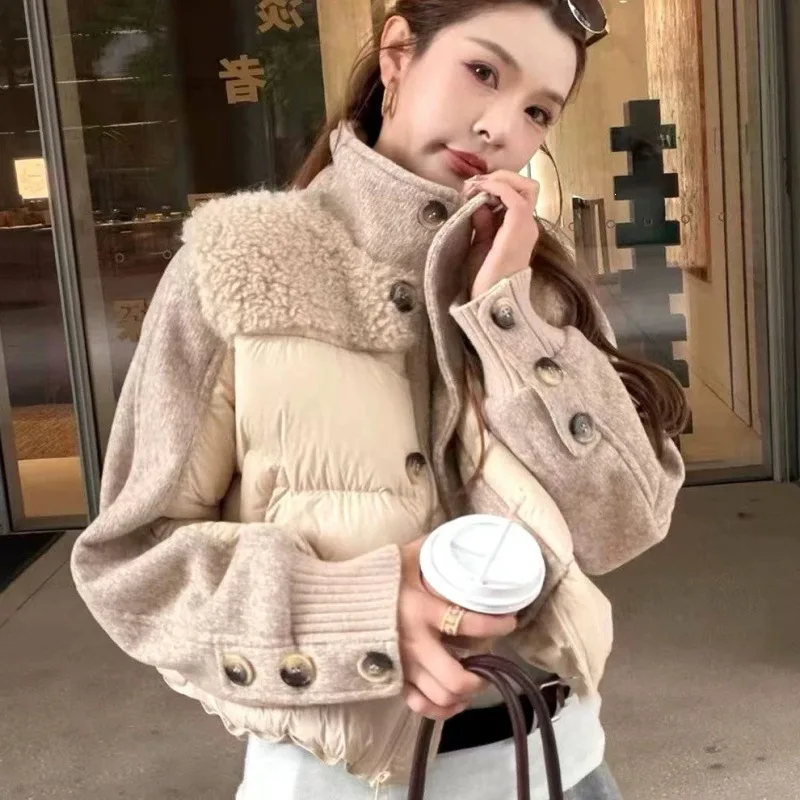Women Parkas Winter Coat New Korean Small Fragrant Jacket Splicing Stand Collar Warm Cotton Padded Short Jacket Female Outerwear 2