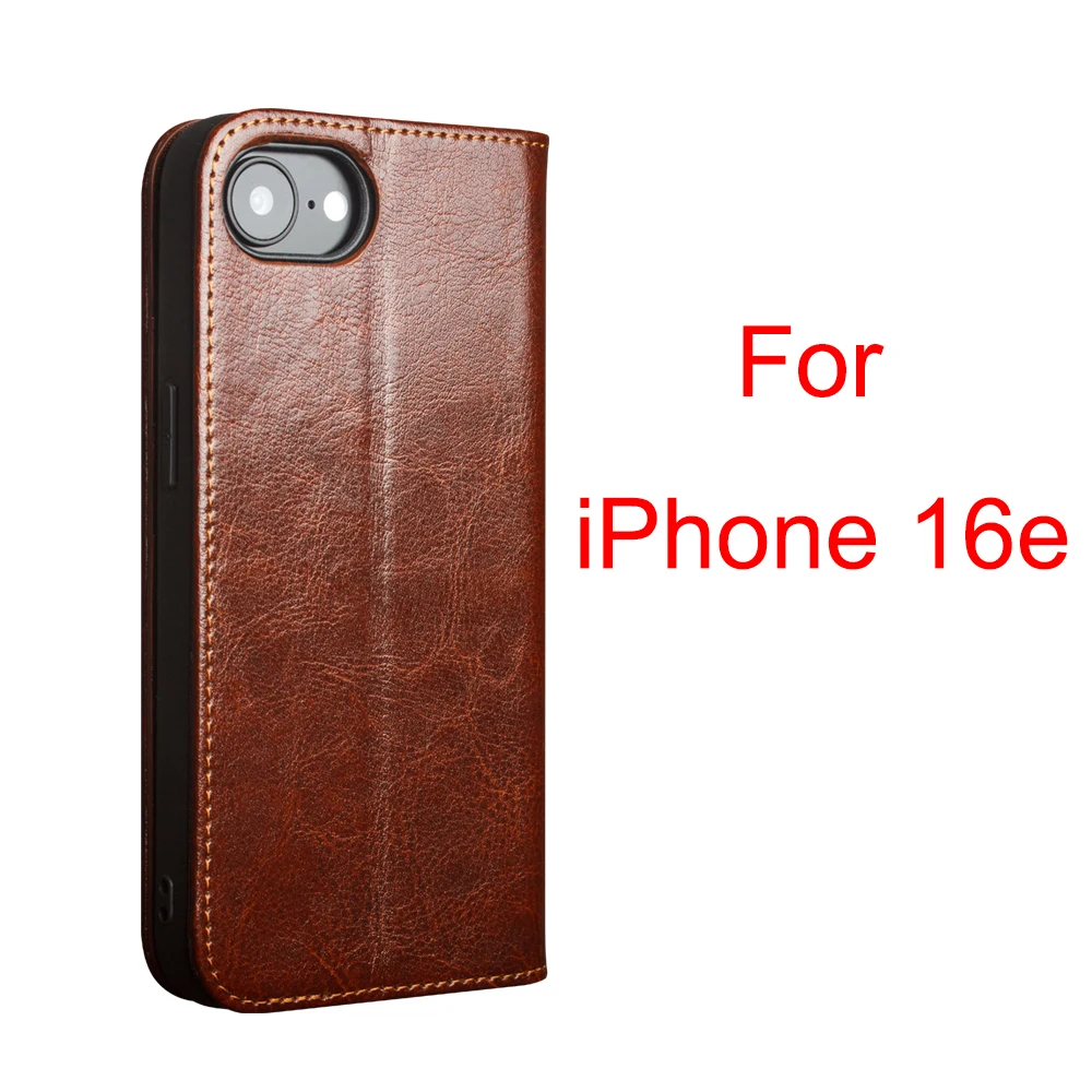 

New Qialino Brand Real Genuine Leather Flip Phone Cover Bag Case For iPhone 16e Business Vintage Pouch Card Pocket