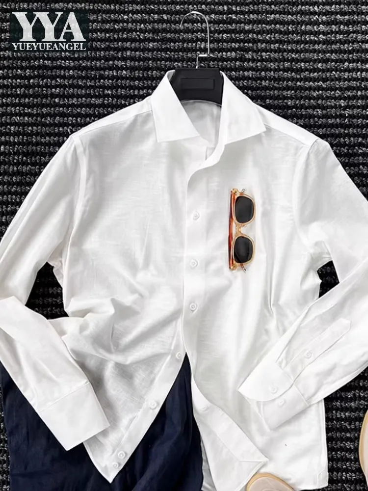 

Новые мужские элегантные классические однотонные рубашки с отложным воротником и длинным рукавом, модные свободные повседневные универсальные мужские топы