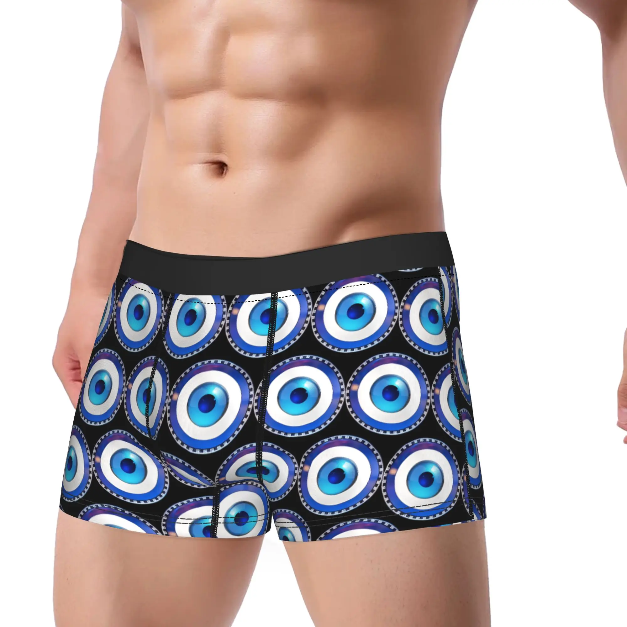 Mati Evil Eye Blue Small Greek Keys Boxer Shorts Pouch Underwear Hot Sale Custom DIY Shorts Briefs Man Underpants Large Size