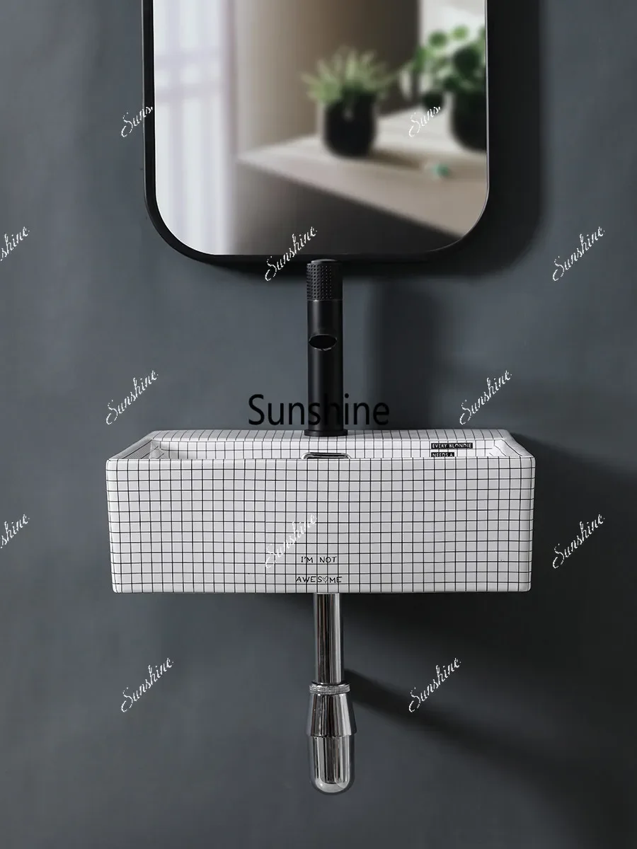 Bathroom wall-mounted wash basin Large restaurant size Simple wall-mounted integrated basinT*