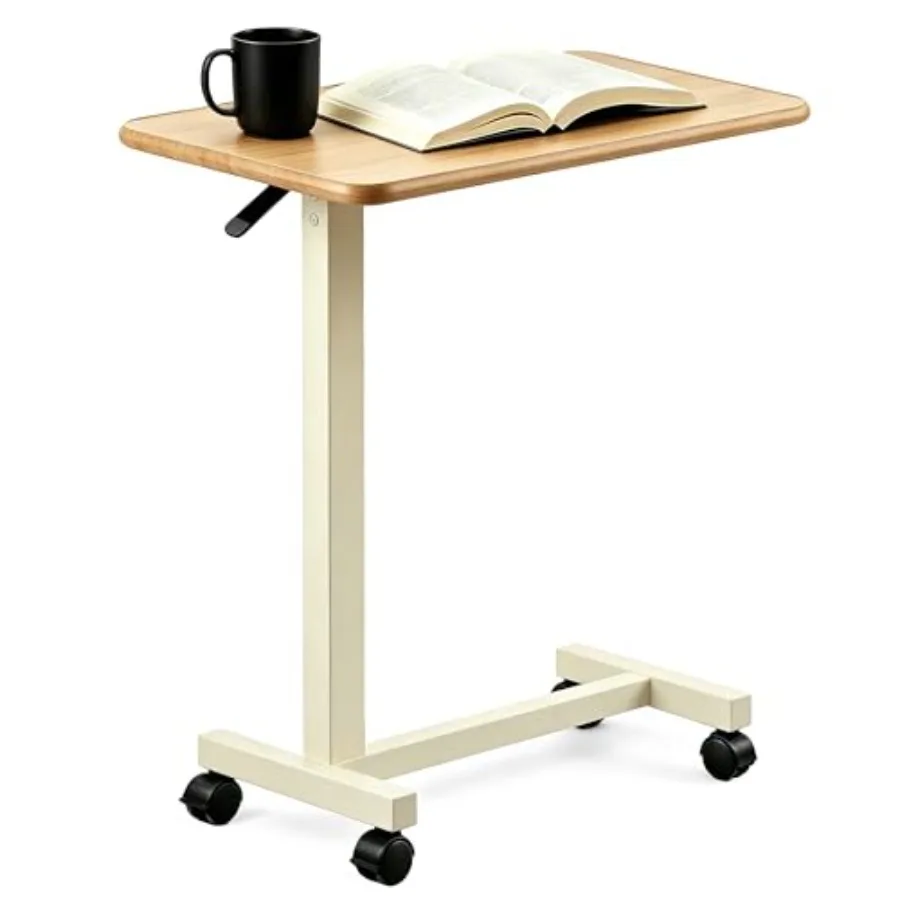 

Adjustable Overbed Table with Wheels Pneumatic Height Lift Rolling Bedside Table Standing Desk for Home and Office Use Ideal fo