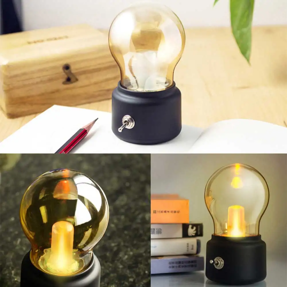 Lámpara de escritorio de soplado clásica, bombilla LED, Decoración Retro, luz nocturna recargable por USB, mesita de noche, lámpara LED para armario de dormitorio