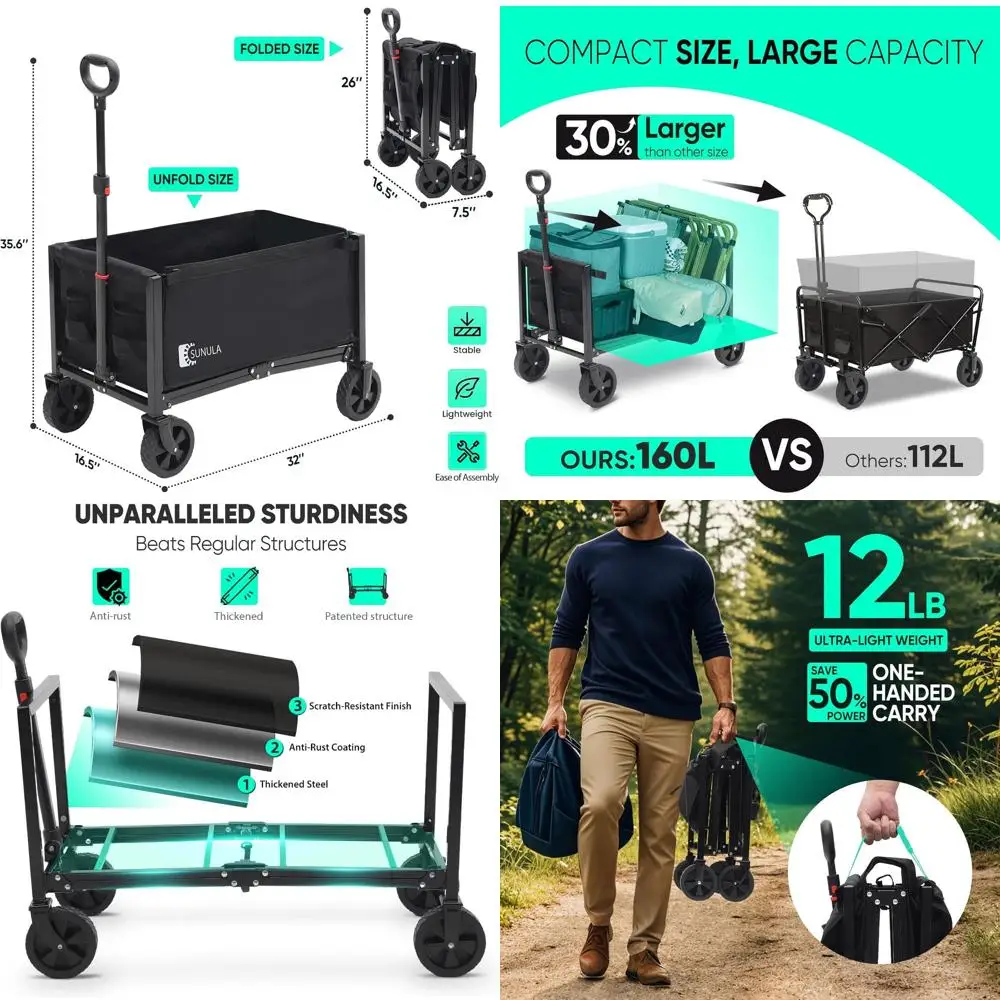 

Складная тележка-вездеход 3-в-1 с грузоподъемностью 100 кг, идеально подходит для покупок, кемпинга, садоводства и перевозки животных