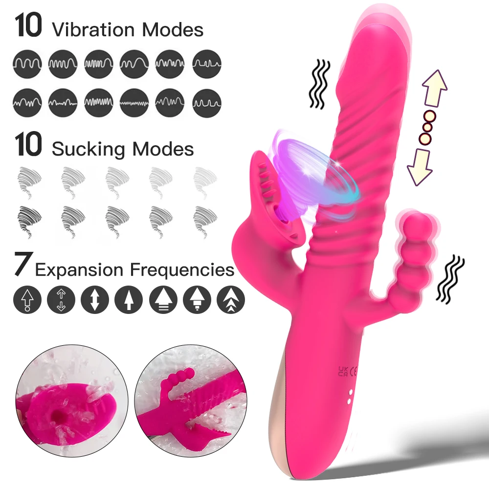 3 in 1 Telescopic Dilldo Vibrator Clit Sucker Clitoris G Spot Vibrator Masturbation For Women Vacuum Anal Adult Goods for Female