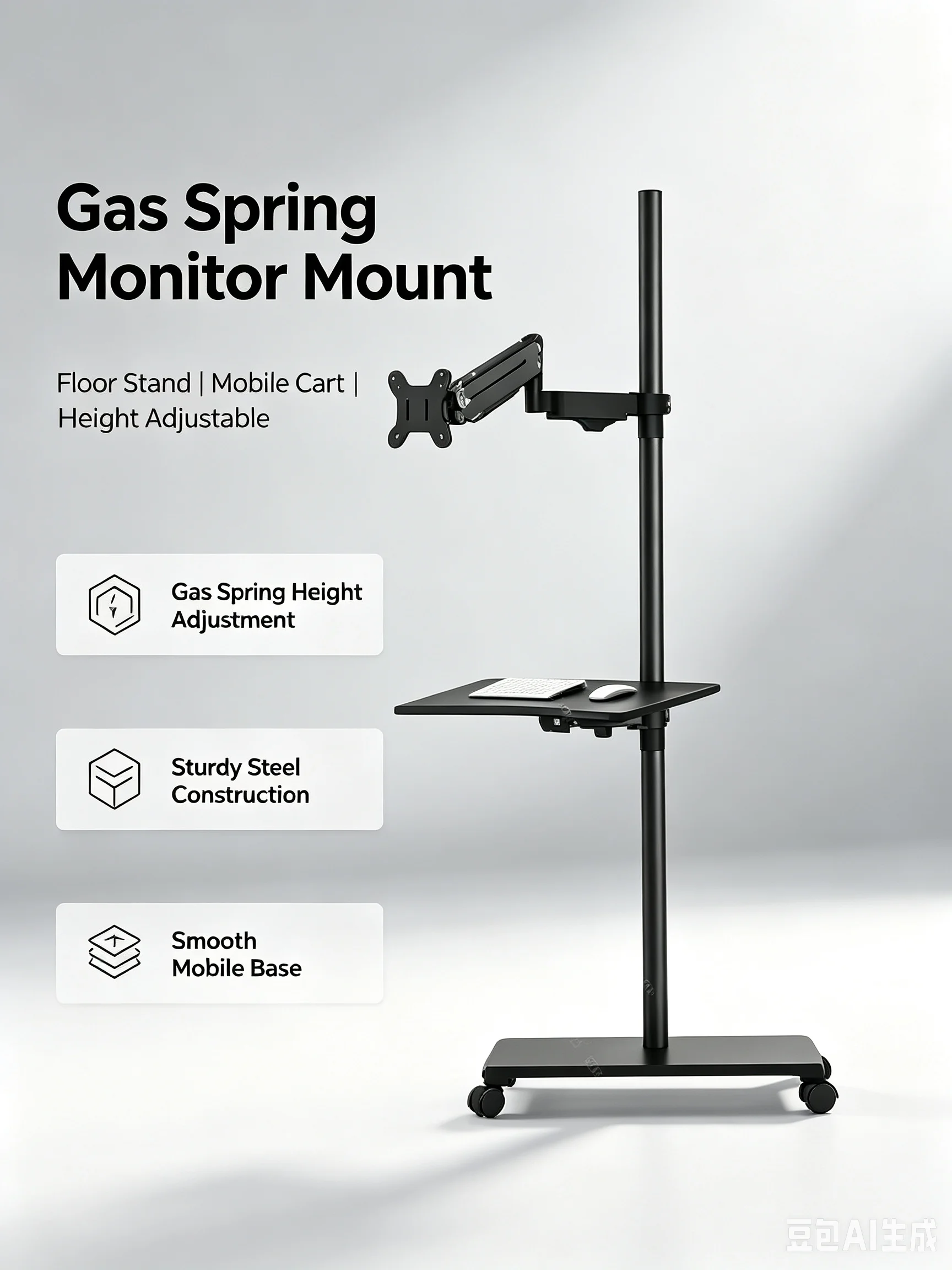 Monitor floor-to-ceiling bracket Movable lifting table with keyboard holder