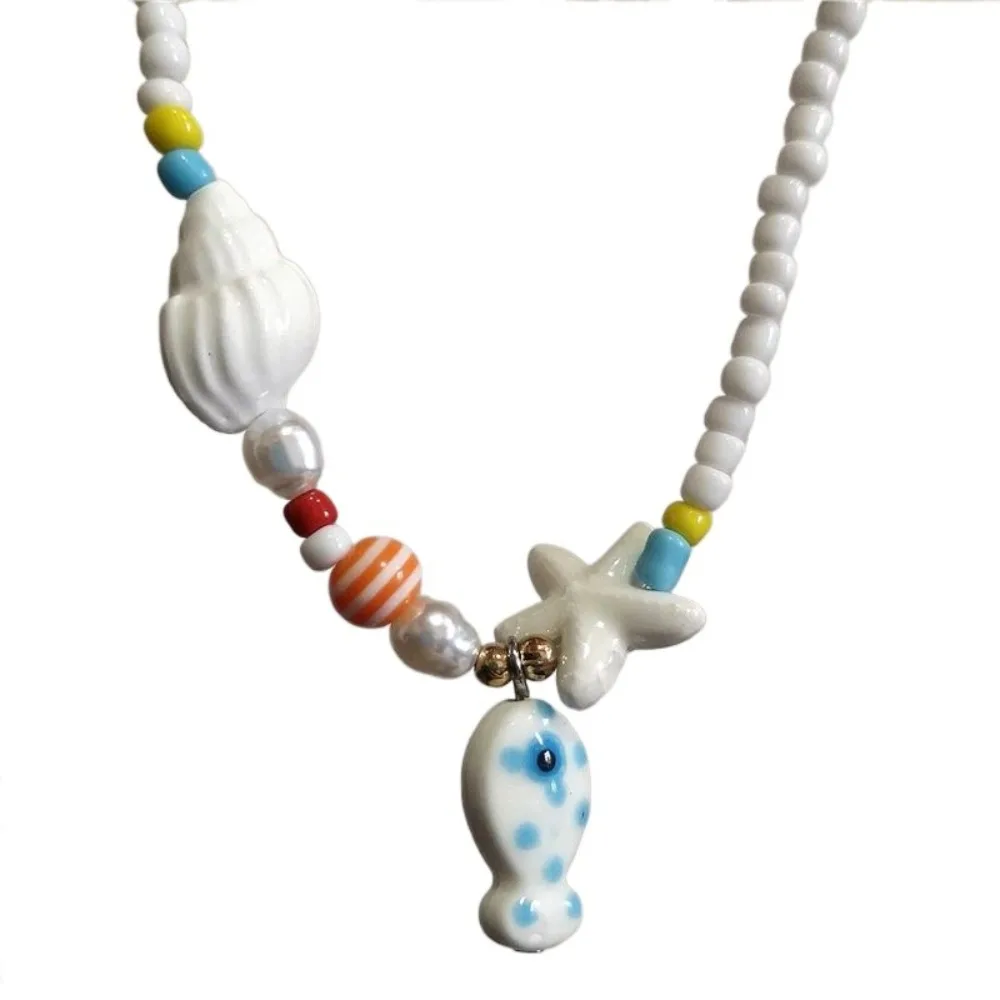 

New Bohemian Ocean Style Necklace Ceramic Adjustment Neck Chain Fish Gift Beads Chain Necklace Accessories
