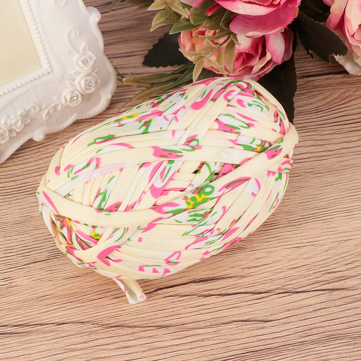 

1pc Cotton Cloth Strips Floral Cotton Prints For Diy Wall Hanging Plant Hanger Bohemian Decor Light Yellow Handicraft Yarn