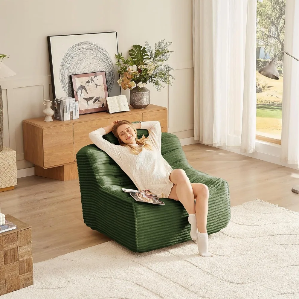 Green Bean Bag Swivel Sofa Chair, Large Compressed Single Chair, Swivel Chair for Living Room